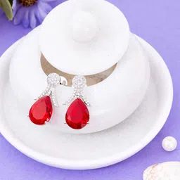 Manikya Rhodium-Plated American Diamond Studded Oval Shaped Drop Earrings-32