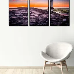 999store Brown & Orange Printed Sea Shore Tower Paintings - Set of 3-21