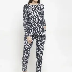 Claura Navy & White Floral Print Top With Pyjamas-46