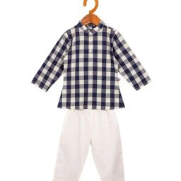 Nino Bambino Kids Navy & White Checks Kurta with Pyjama-image-18