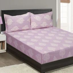 Swayam Ananda Purple & White Pure Cotton 200 TC Floral Design Double King Bedsheet Set-image-11