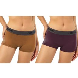 Freecultr Brown & Purple Plain Boy-Shorts Panties - Pack Of 2-picture-0