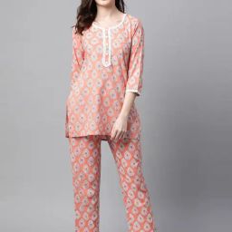 Meeranshi Orange Printed Tunic Pyjama Set-picture-42