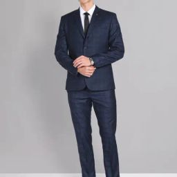 AD by Arvind Dark Blue Regular Fit Check Two Piece Suit-image-94