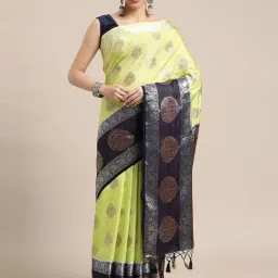 Mimosa Lime Green Silk Woven Saree With Unstitched Blouse-picture-26