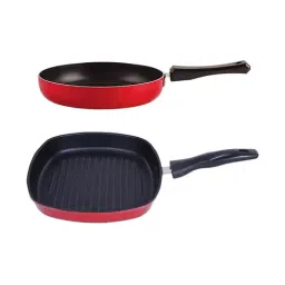 Nirlon Red Aluminium Non-Stick Fry Pan and Grill Pan Combo Item Set of 2-image-33