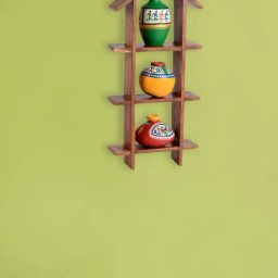 ExclusiveLane 3 Terracotta Warli Handpainted Pots With Sheesham Wooden Hut Frame Wall Hanging-image-10