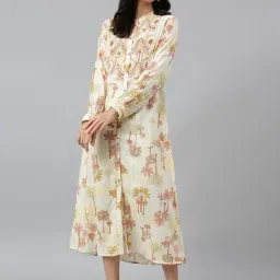 W White Printed A-Line Dress-image-60