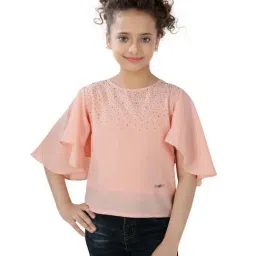 poplins Kids Peach Cotton Embellished Top-image-46