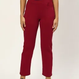 BRINNS Maroon Regular Fit Mid Rise Knitted Trousers-image-10