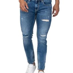 Spykar Mid Blue Tapered Fit Distressed Jeans-image-46