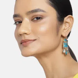 Estele Gold-Plated Bohemian Blue Enamel Dangler Earrings for Women-image-54