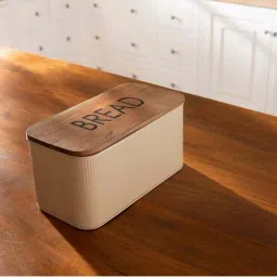 ellementry Egg Shell Ivory Metal Bread Box with Lid ( ml) - Set of 1 image 1