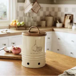 ellementry Egg Shell White Metal Container with Lid (4000 ml) - Set of 1 image 1