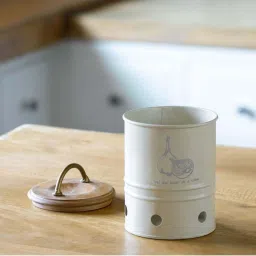 ellementry Egg Shell White Metal Container with Lid (4000 ml) - Set of 1 image 2