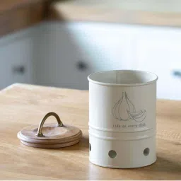 ellementry Egg Shell White Metal Container with Lid (500 ml) - Set of 1 image 3