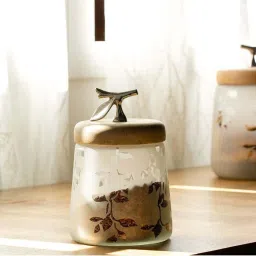 ellementry Twiggy Frosted Transparent Glass Jar with Lid (1000 ml) - Set of 1 image 1
