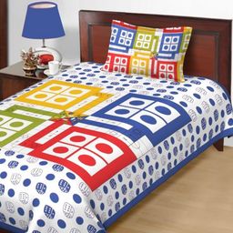 Salgia White & Blue Geometric Printed 144 TC Single Bedsheet Sets-2.25 m x 1.45 m-image-66