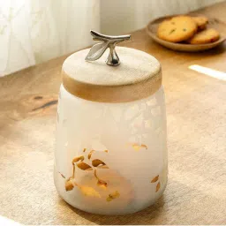 ellementry Twiggy Frosted Transparent Glass Jar with Lid (500 ml) - Set of 1 image 1