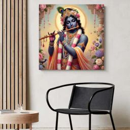 999Store Multicolor Canvas Romantic Krishna Painting With Flowers-picture-28
