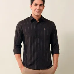 U.S. Polo Assn. Dark Brown Cotton Slim Fit Striped Shirt-picture-45