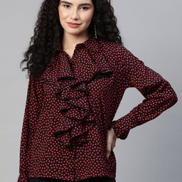 plusS Polka Dot Print Ruffles Shirt Style Top-image-93