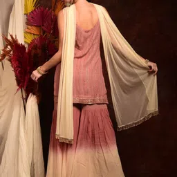 Laalzari Self Designed Kurta With Sharara & Dupatta Set image 2