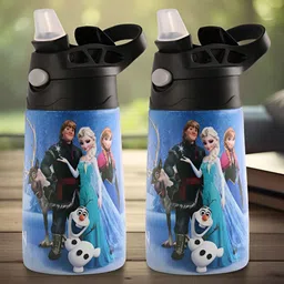 Aura Blue & Black Set of 2 Stainless Steel Printed Water Bottle-4
