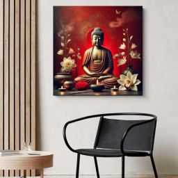 999Store Red Canvas Wrapped Painting Of Buddha With Candlelight-image-51