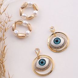 SOHI Set Of 2 Gold-Plated Contemporary Evil Loop Drop Earrings-19