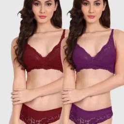 FIMS: Fashion is my Style Maroon & Purple Lace Work Lingerie Set - Pack Of 2-image-60