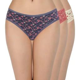 Amante Blue & Rust Cotton Printed Hipster Panties - Pack Of 3-image-81