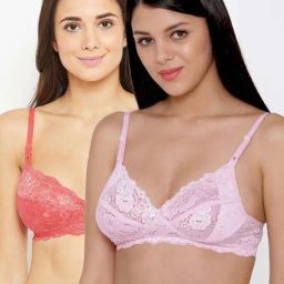 N-Gal Pink & Coral Lace Work Everyday Bras - Pack Of 2-image-54