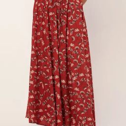Moomaya Red Floral Print Skirt-image-25