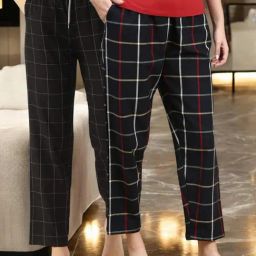 Kryptic Black & Charcoal Cotton Relaxed Fit Printed Lounge Pants - Pack of 2-image-99