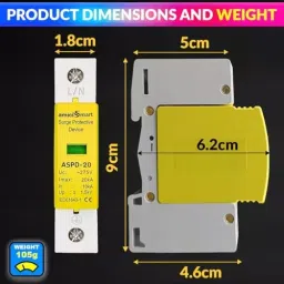 amiciSmart AC Surge Protector SPD 275 V 10 to 20 KA Lightning Protection Device, 1xSPD-AC-20KA image 4
