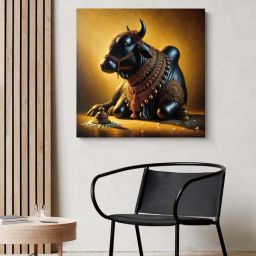999Store Brown Canvas Wrapped Painting Of Sacred Nandi Bull-19