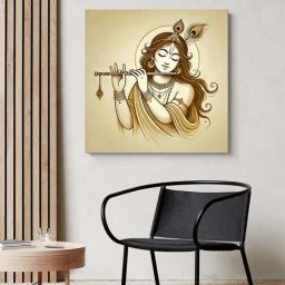 999Store Brown Canvas Wrapped Painting Of Krishna Playing Flute-33