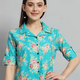 Ravaiyaa Women Floral Print Roll-Up Sleeves Cotton Crop Top-image-52
