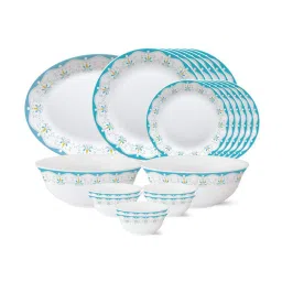 Borosil Tiara Series Royal Jade White Opalware Dinner Set - 21 Pieces image 1