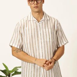 Thomas Scott Brown Slim Fit Striped Shirt-image-30