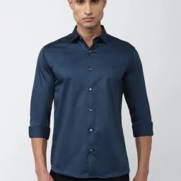 V Dot Navy Cotton Slim Fit Shirt-image-26