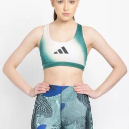 adidas Green & Off-White Color-Block Training Bra-picture-8