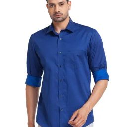 ColorPlus Blue Cotton Regular Fit Printed Shirt-picture-37