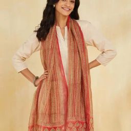 Fabindia Red Regular Fit Printed Dupatta image 3
