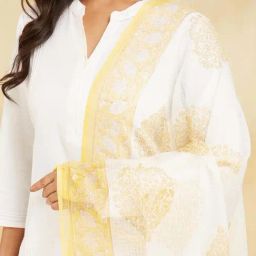 Fabindia Off White Regular Fit Printed Dupatta image 5