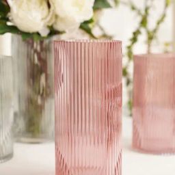 Pure Home and Living Pink Glass Ribbed Straight Vase-image-67