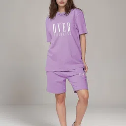 FITIN OUTFIT Printed Cotton Round Neck T-shirt with Shorts Co-Ords-image-39