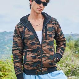 Campus Sutra Green Cotton Regular Fit Camouflage Hooded Jacket-18