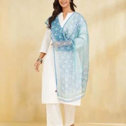 Fabindia Blue Regular Fit Printed Dupatta-picture-42
